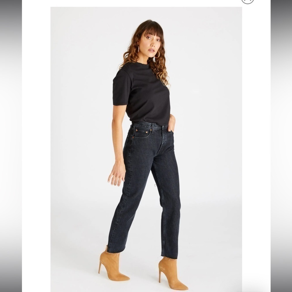 ETICA Women's Josie High Rise Crop Flared Jeans Button Fly Sz 29 Obsidian Black
